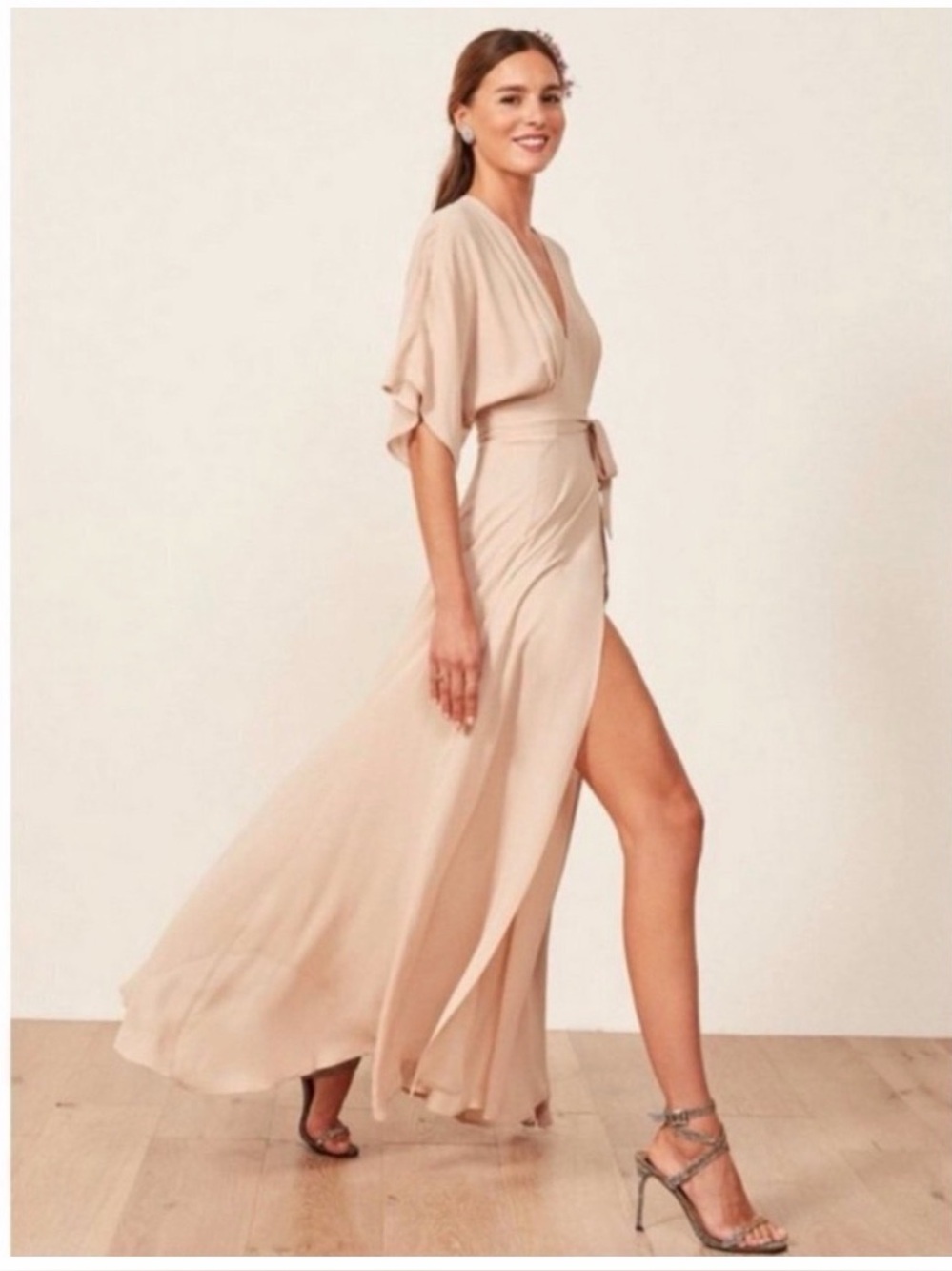 Reformation women’s M Pink Wrap Maxi Dress Kimono Sleeve Tie Waist Romantic NWT